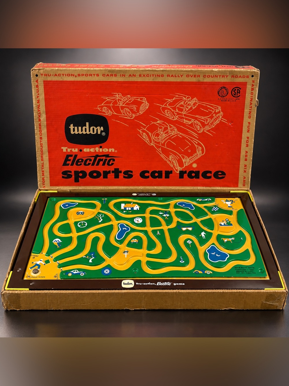 Vintage Tudor Tru-Action Electric Sports Car Race Game 1950s USA Boxed
